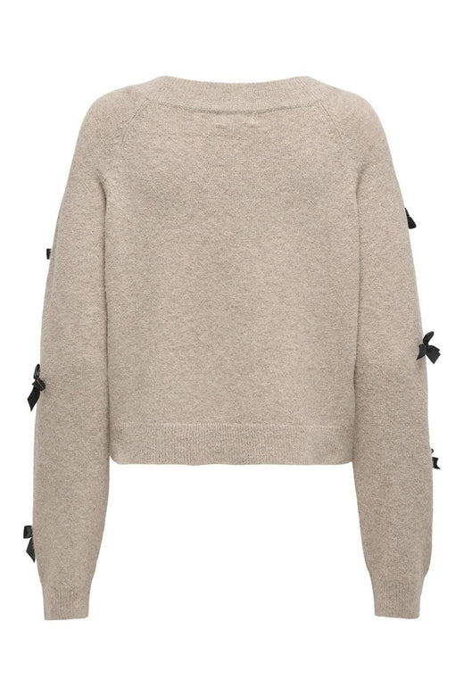 Only - Onlnoelle Life Ls Bow Pullover Knt - 4727803 Beige W. Black Bows