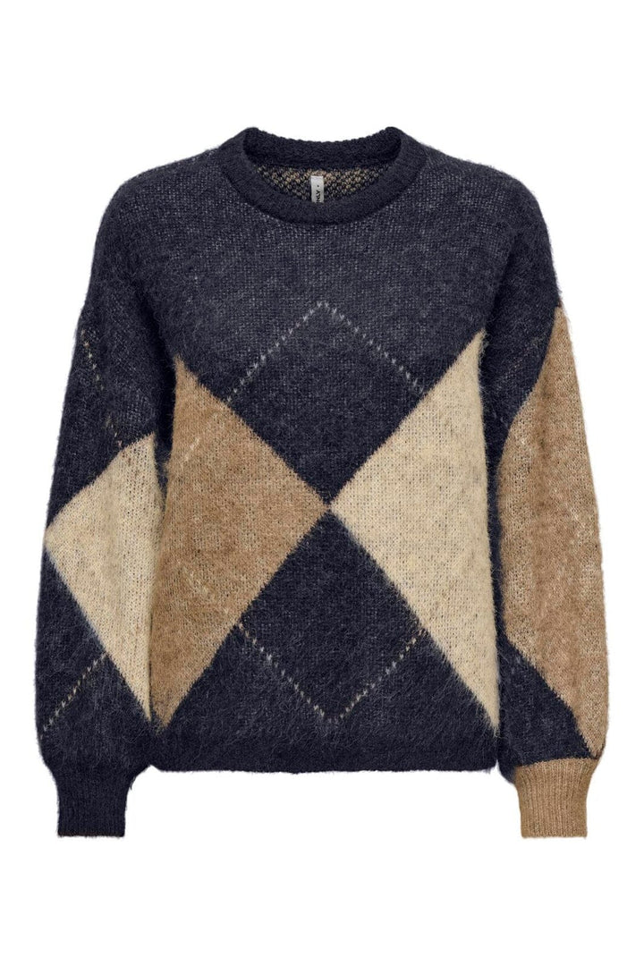 Only - Onlnoeme Life Ls Jq O-Neck Knt - 4895270 Night Sky Cocoa Creme/Biscotti/Melange/Argyle