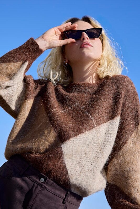 Only - Onlnoeme Life Ls Jq O-Neck Nca Knt - 4894899 Chestnut Cocoa Creme/Biscotti/Melange/Argyle Strikbluser 