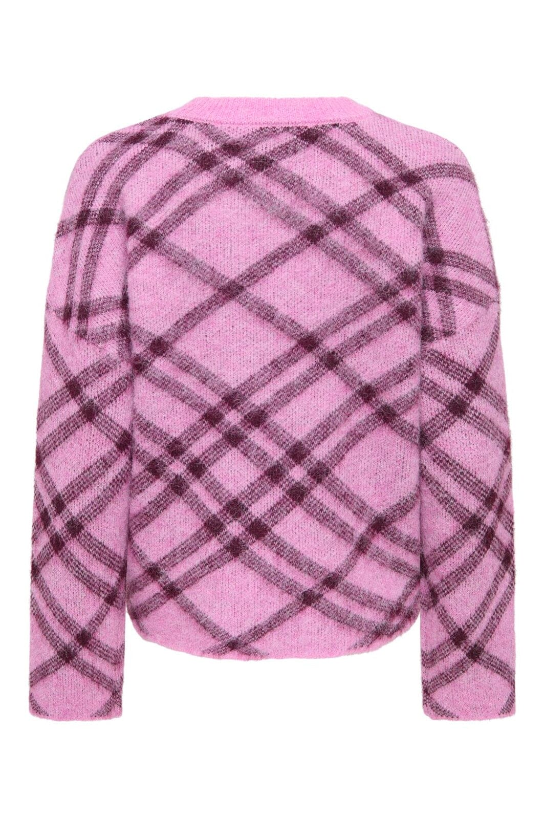 Only - Onlnoeme Ls Pattern O-Neck Knt - 5058399 Cyclamen Check/Fig/Mel