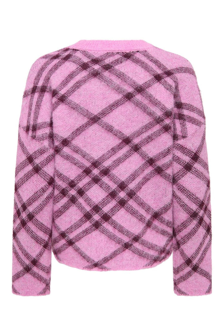 Only - Onlnoeme Ls Pattern O-Neck Knt - 5058399 Cyclamen Check/Fig/Mel