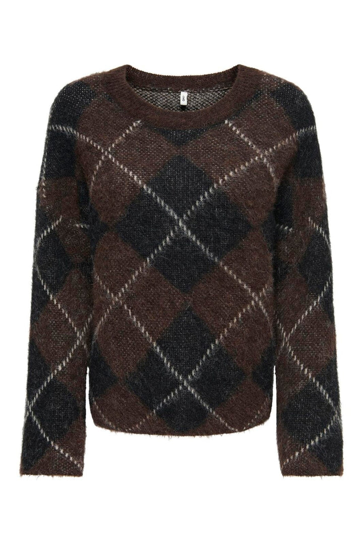 Only - Onlnoeme Ls Pattern O-Neck Knt - 5107907 Coffee Bean Big Argyle/Black/Oatmeal/Mel