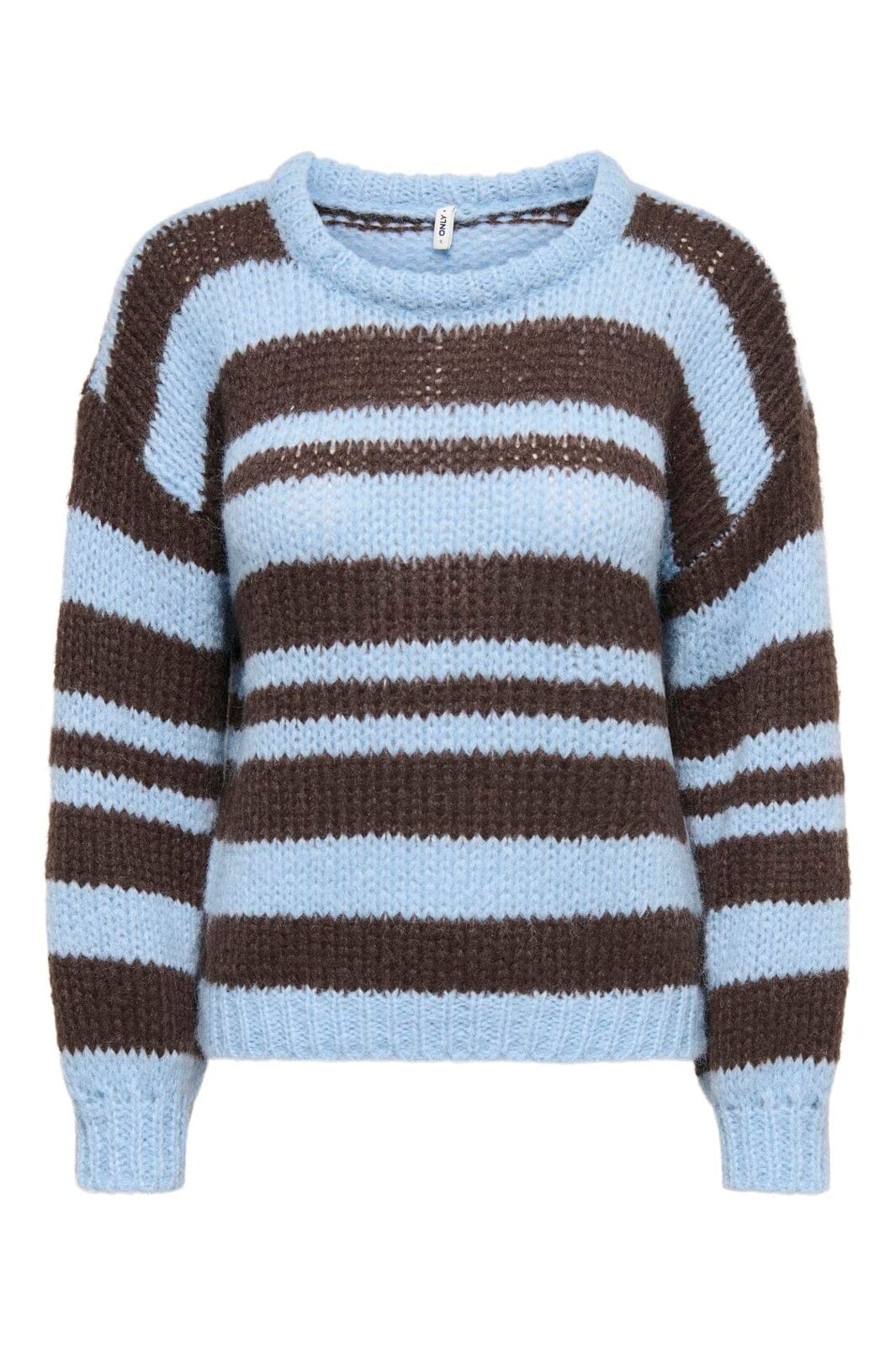 Only - Onlnordic Ls Stripe O-Neck Knt - 5089524 Dusty Blue Block/Coffee Bean