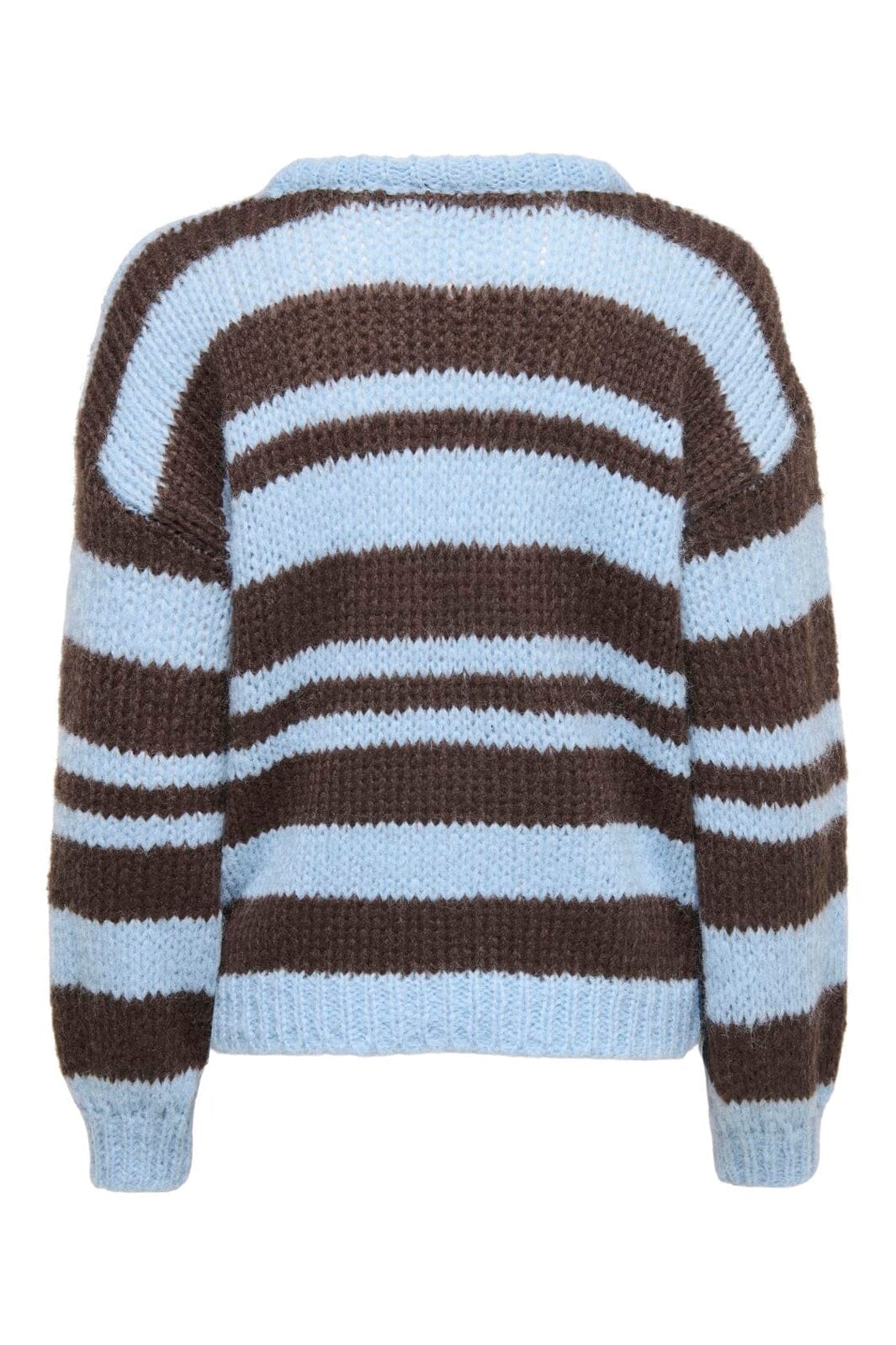 Only - Onlnordic Ls Stripe O-Neck Knt - 5089524 Dusty Blue Block/Coffee Bean
