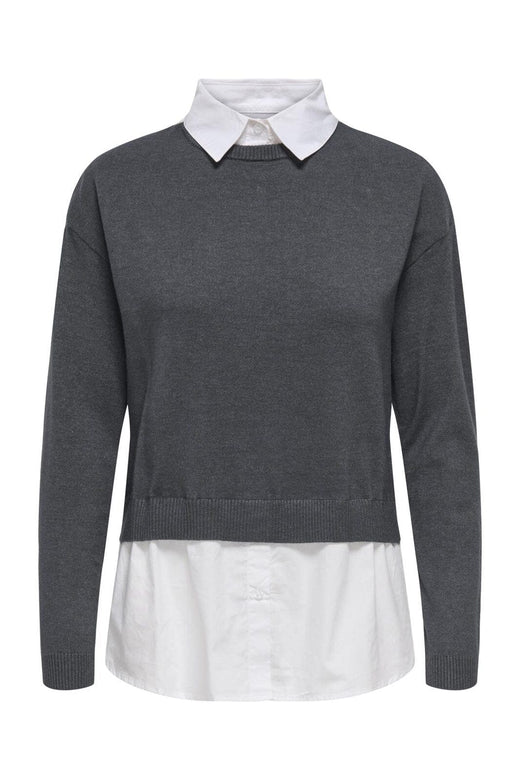 Only - Onlpayson Ls Mix Pullover Knt - 4894557 Dark Grey Melange Cloud Dancer Woven