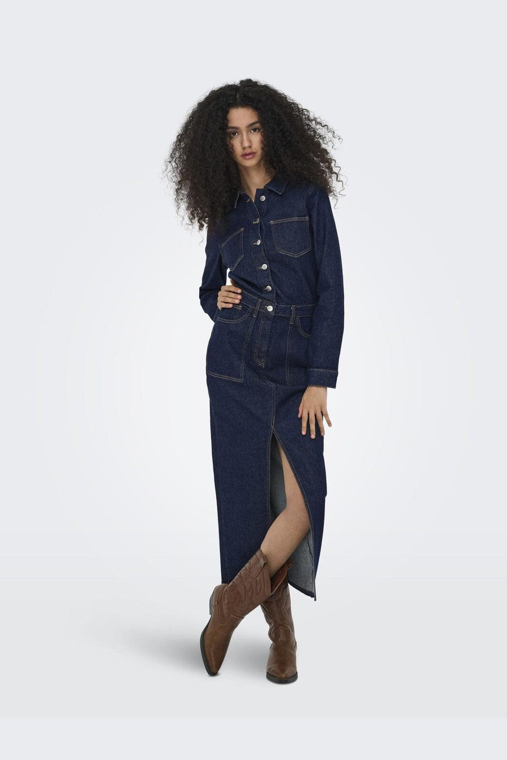 Only - Onlphilly Ls Maxi Dress Azg - 4944341 Dark Blue Denim Rinsewash