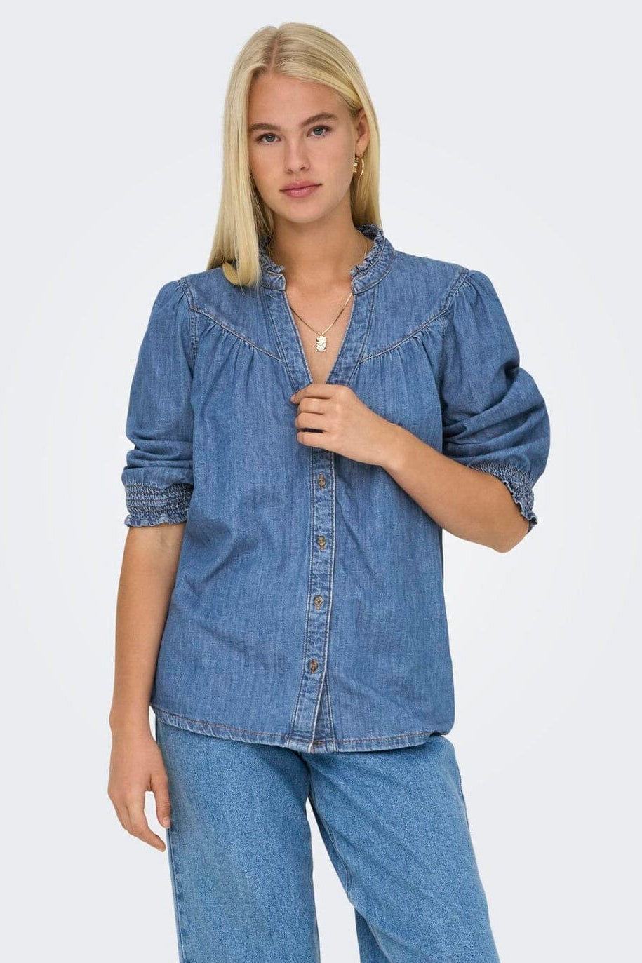 Only - Onlraya 3/4 Shirt Akm - 4850545 Medium Blue Denim