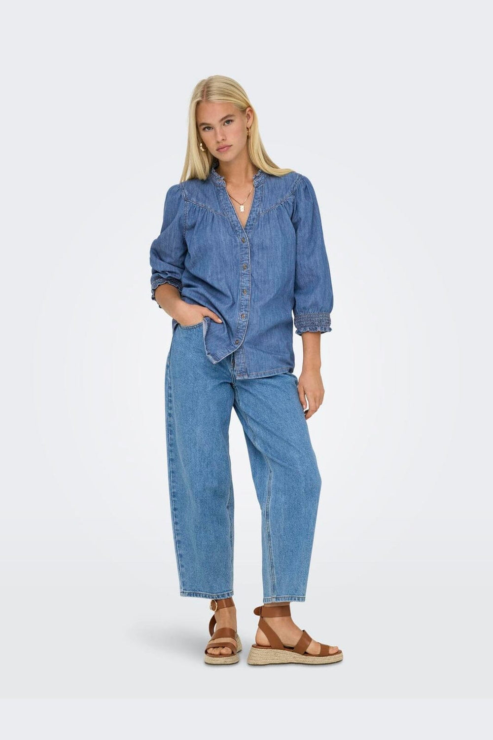 Only - Onlraya 3/4 Shirt Akm - 4850545 Medium Blue Denim