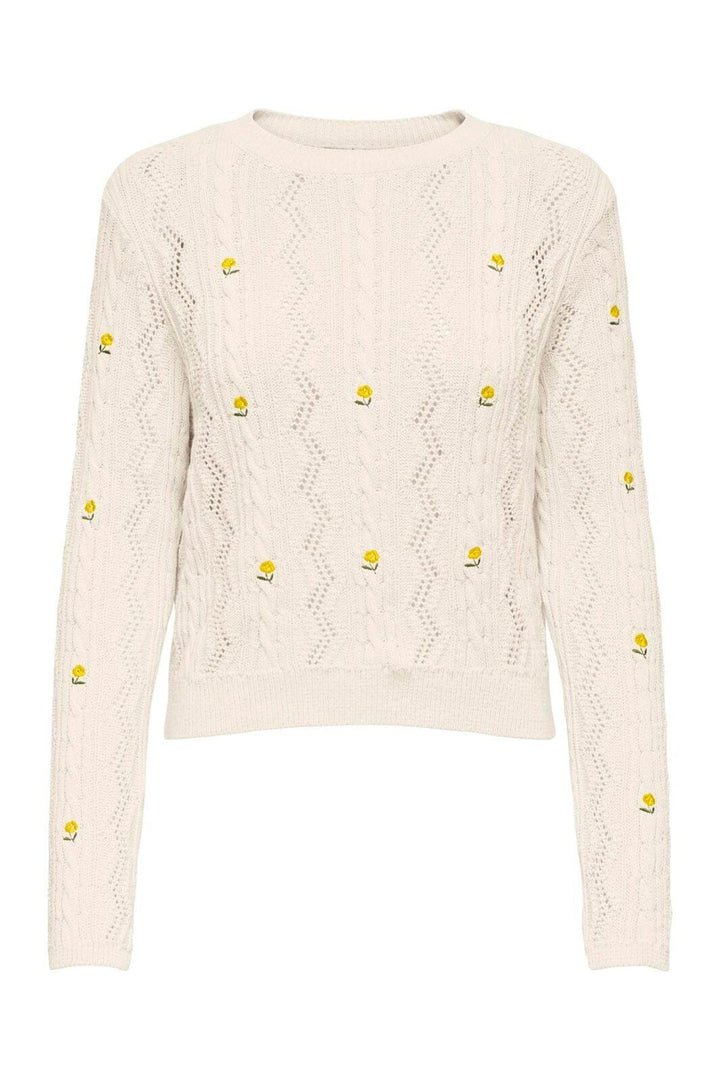Only - Onlrita Life Ls Embr Cable Knt - 4862605 Ecru Yellow Flower