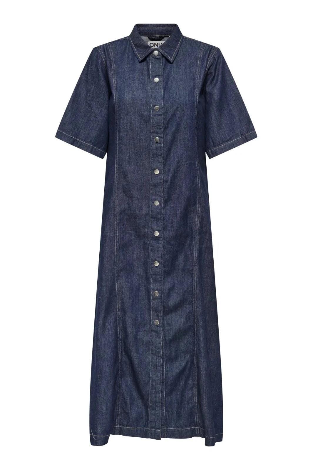 Only - Onlruna Ss Midi Dress Rinse Akm - 4989544 Dark Blue Denim Kjoler 