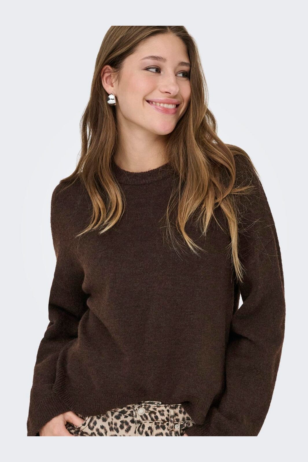 Only - Onlsimoni L/S O-Neck Pullover Knt - 4961584 Coffee Bean Melange
