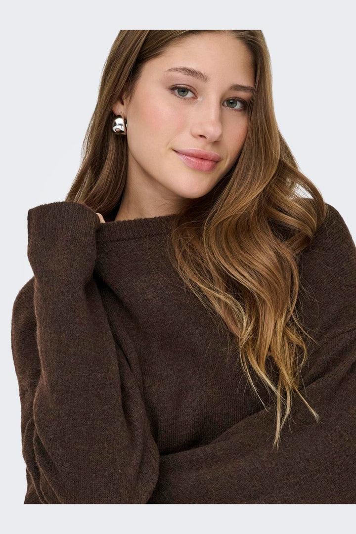 Only - Onlsimoni L/S O-Neck Pullover Knt - 4961584 Coffee Bean Melange
