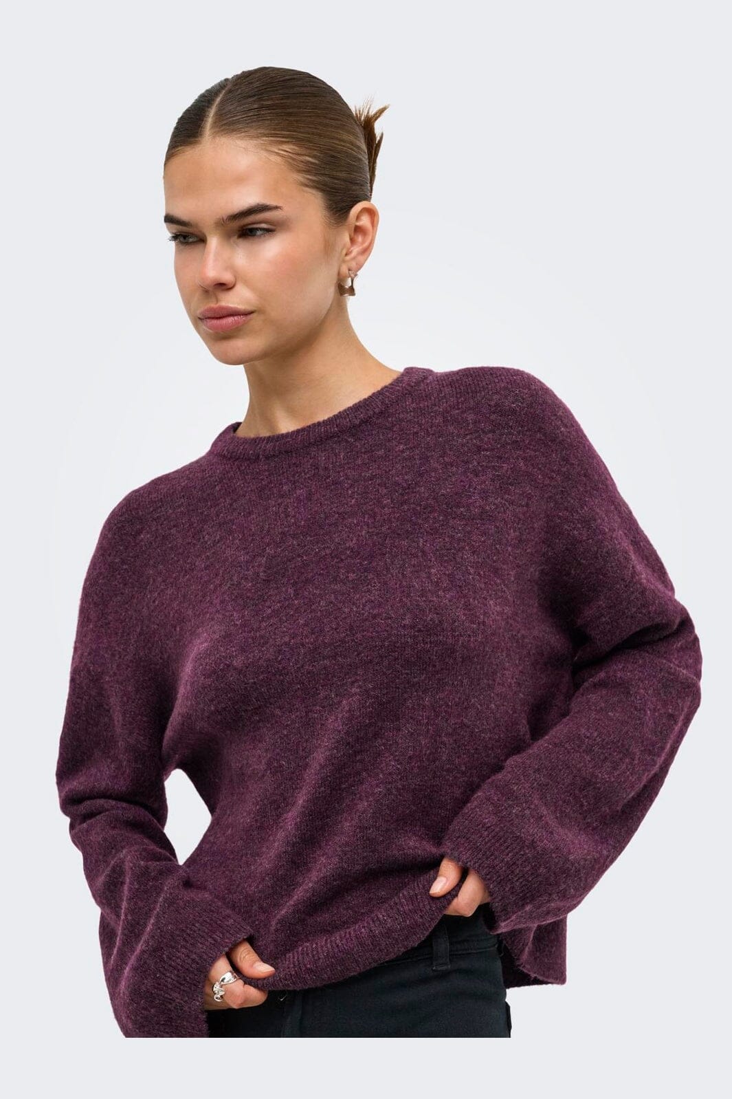 Only - Onlsimoni L/S O-Neck Pullover Knt - 5082233 Mauve Wine Melange
