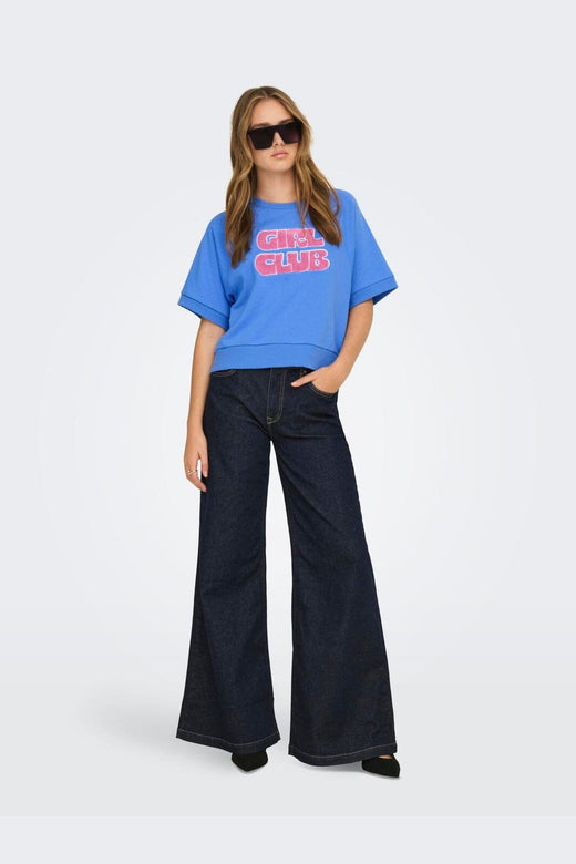 Only - Onlsina S/S O-Neck Terry Emb Swt - 5028261 Ultramarine Girl Club