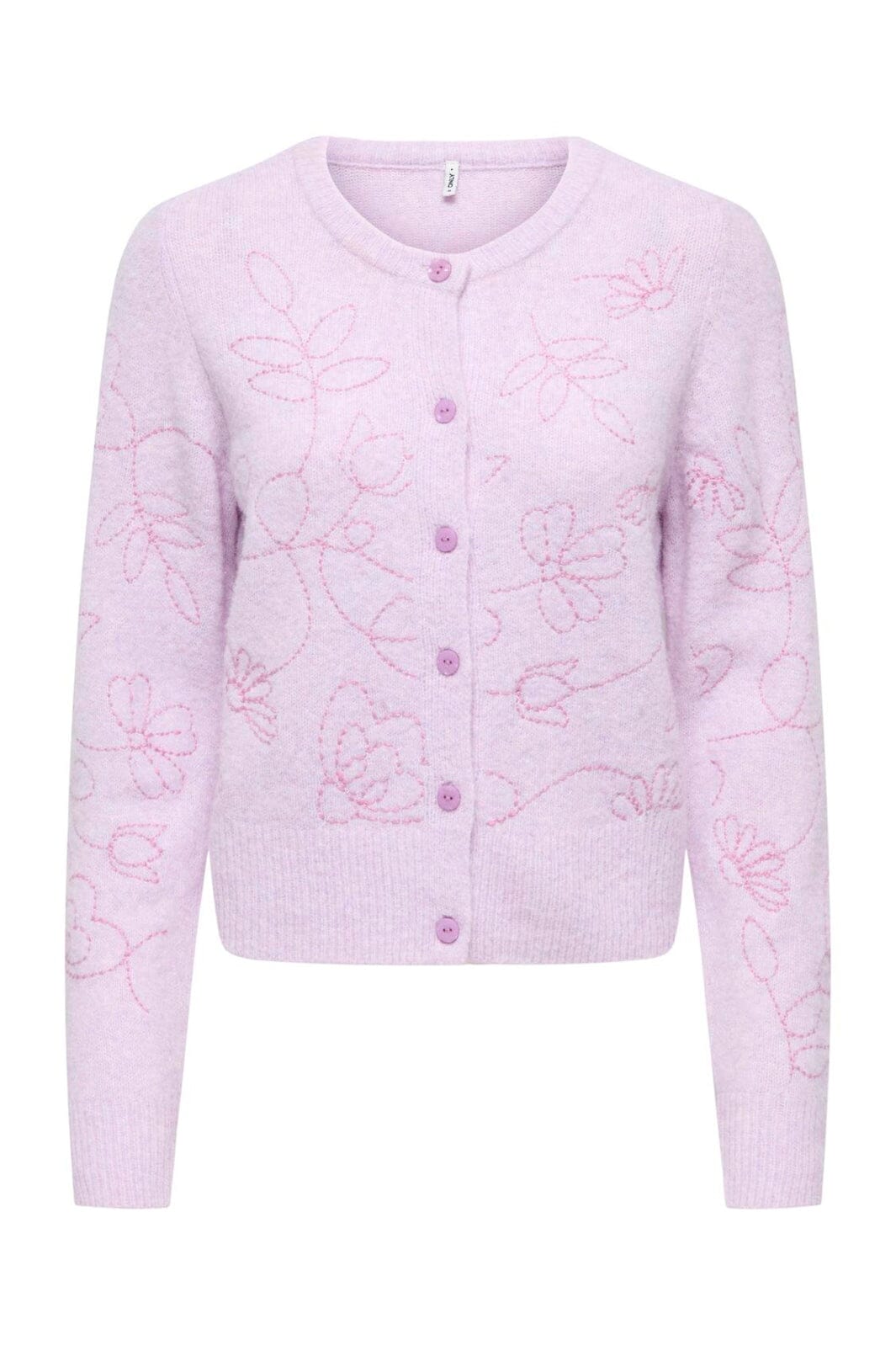 Only - Onlsola Ls Emb O-Neck Cardigan Knt - 5061987 Pale Lilac Flowers/Cyclamen