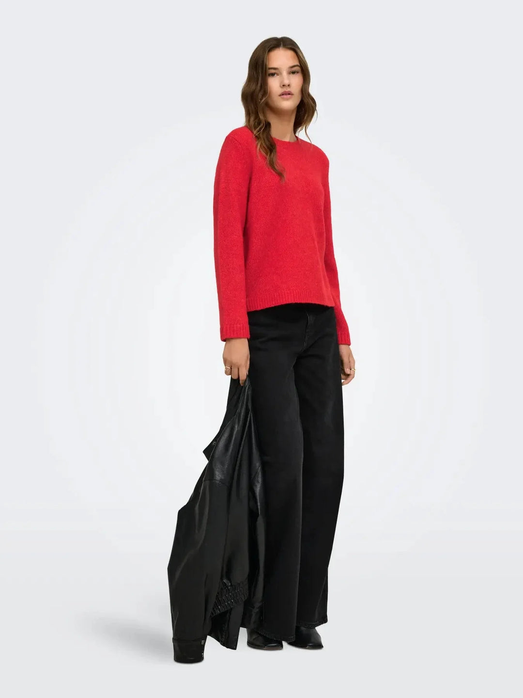 Only - Onlsophie Ls O-Neck Bf Knt - 5184558 Barbados Cherry Melange Strikbluser 