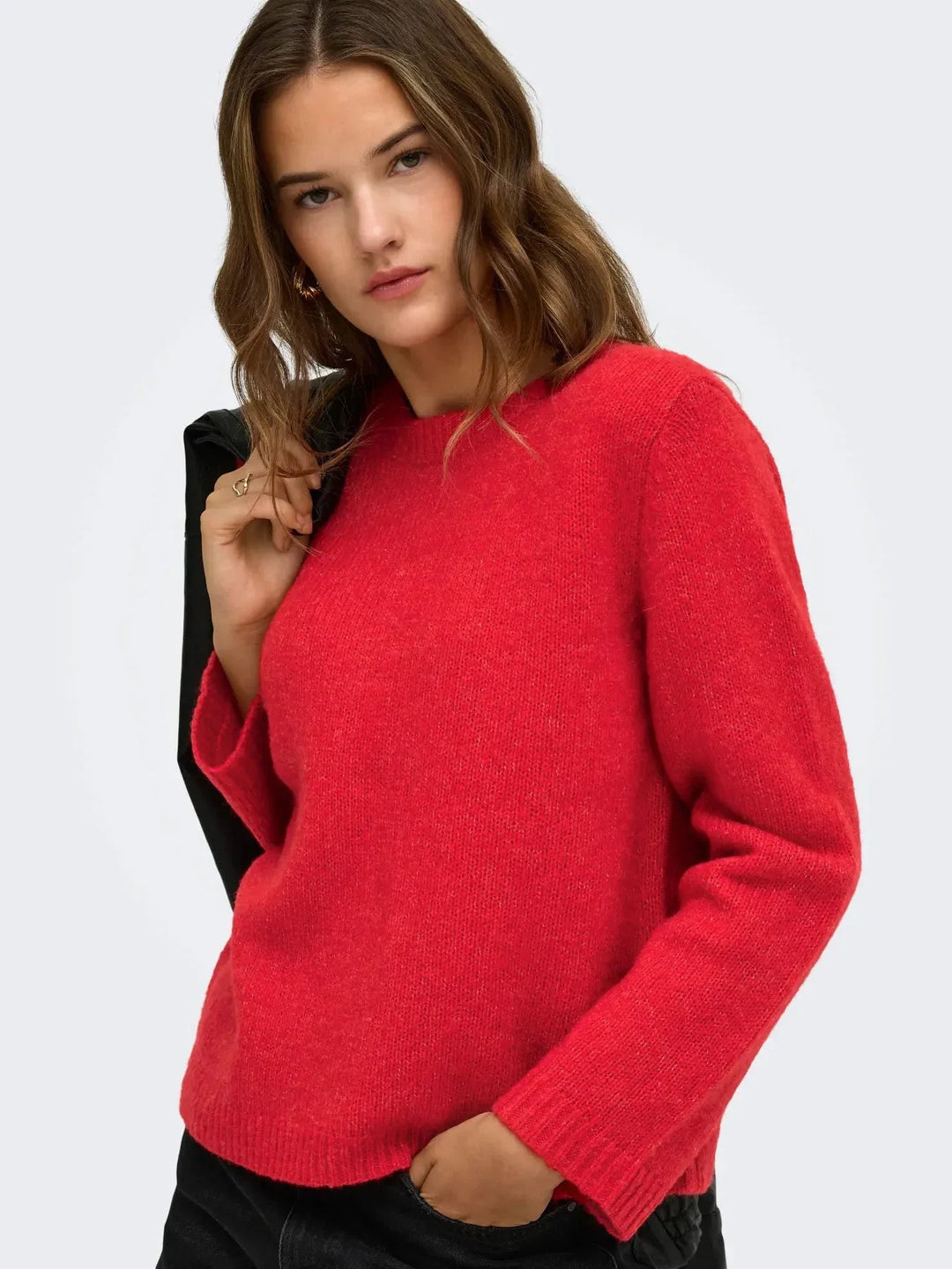 Only - Onlsophie Ls O-Neck Bf Knt - 5184558 Barbados Cherry Melange Strikbluser 