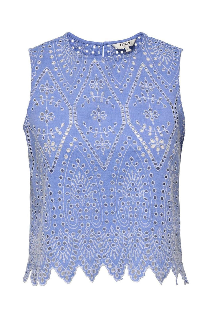 Only - Onltulum Sl Emb Top - 4695467 Blue Bonnet Bright White Emb.