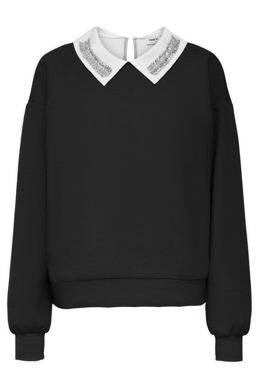 Only - Onlwillow L/S O-Neck Emb. Ub Swt - 4891810 Black Cloud Dancer Woven Sweatshirts 