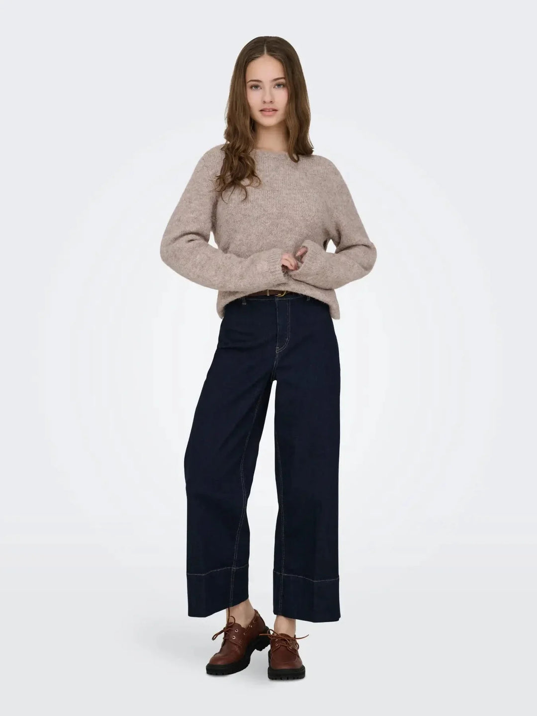 Only - Onlzaggie Life Ls V-Neck Reversib Knt - 5044828 Humus Melange Strikbluser 