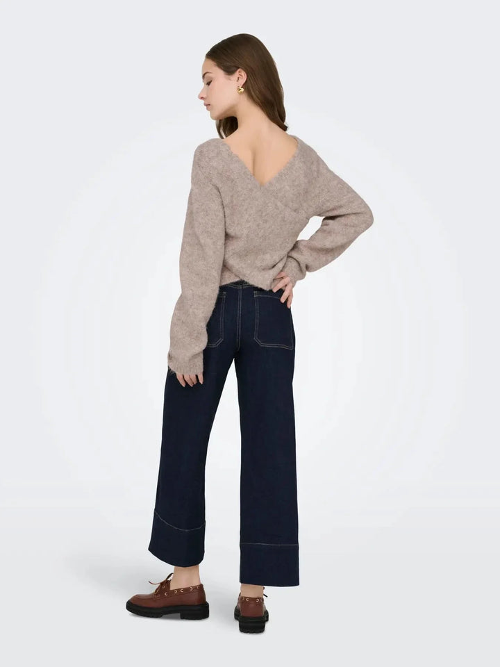 Only - Onlzaggie Life Ls V-Neck Reversib Knt - 5044828 Humus Melange Strikbluser 