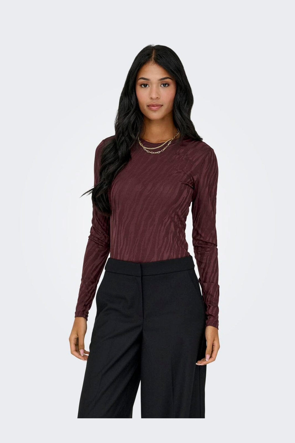 Only - Onlzele L/S Roundneck Top - 4916070 Decadent Chocolate Jose Zebra