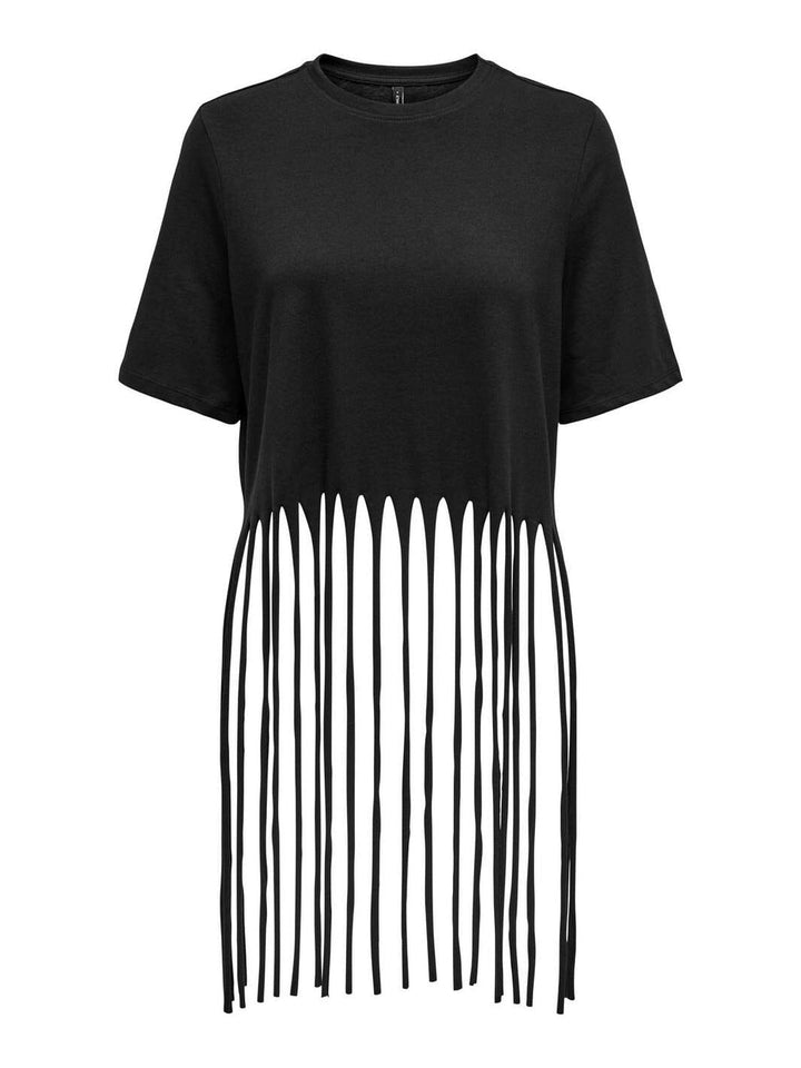 Only - Onlzinna S/S Fringe Top Box - 4811760 Black Wide Fringe Hem