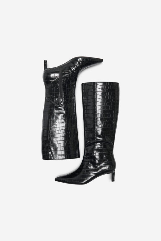 Only Shoes - Onlbrixton-3 Knee High Boot - 5078771 Black Croco