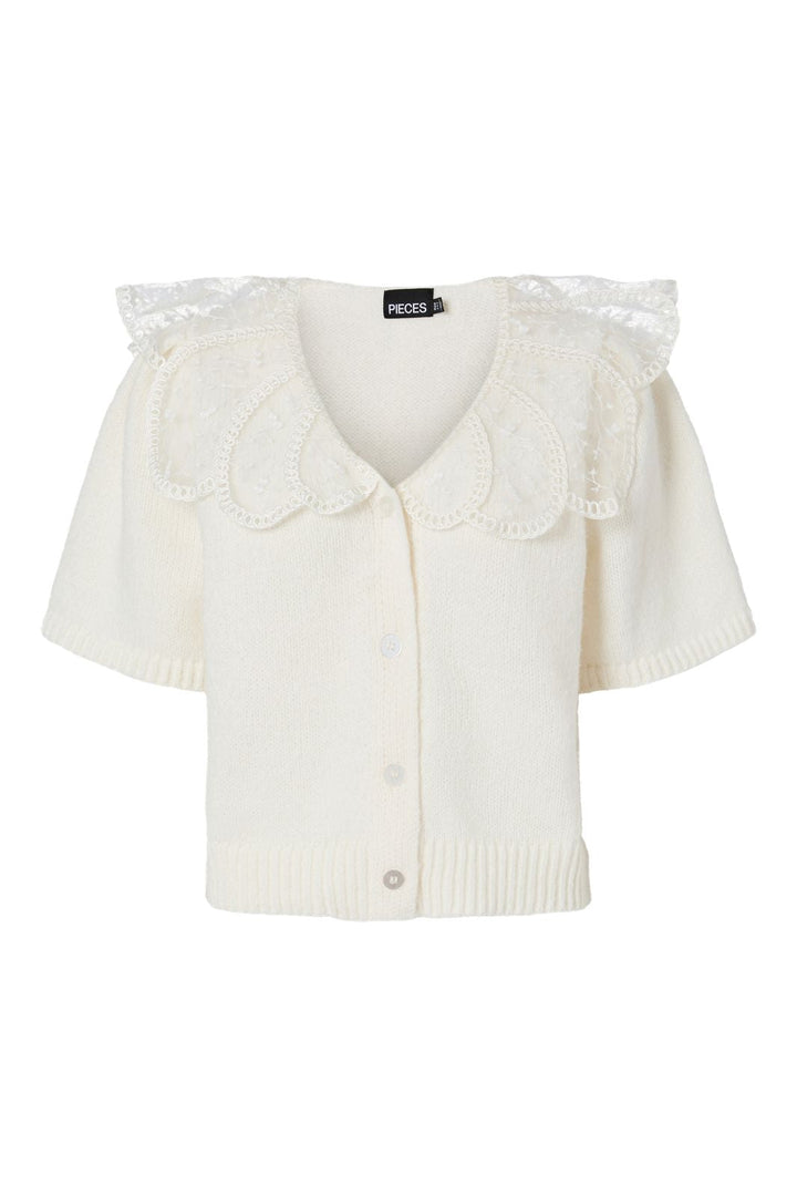 Pieces - Pcabby Ss Lace Collar Knit Cardigan Fsy - 4900923 Cloud Dancer