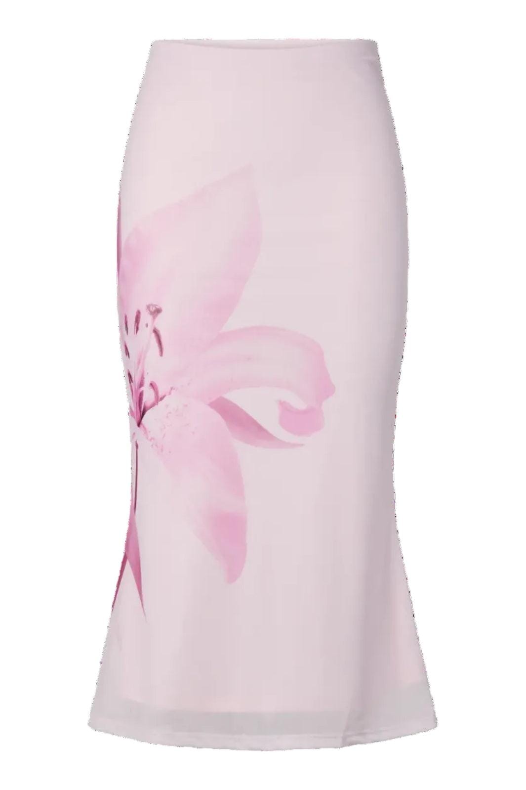 Pieces - Pcalbi Midi Skirt - 5109240 Roseate Spoonbill Flower Nederdele 