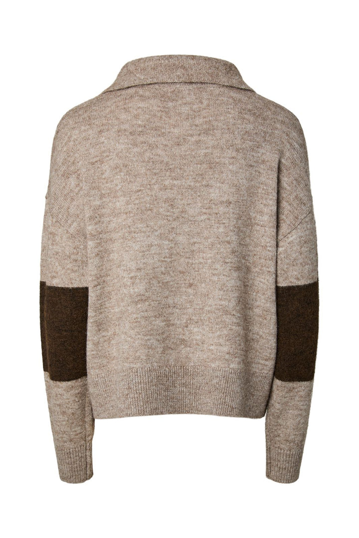 Pieces - Pcallie Ls Half Zip Knit - 5175551 Greige Hot Fudge
