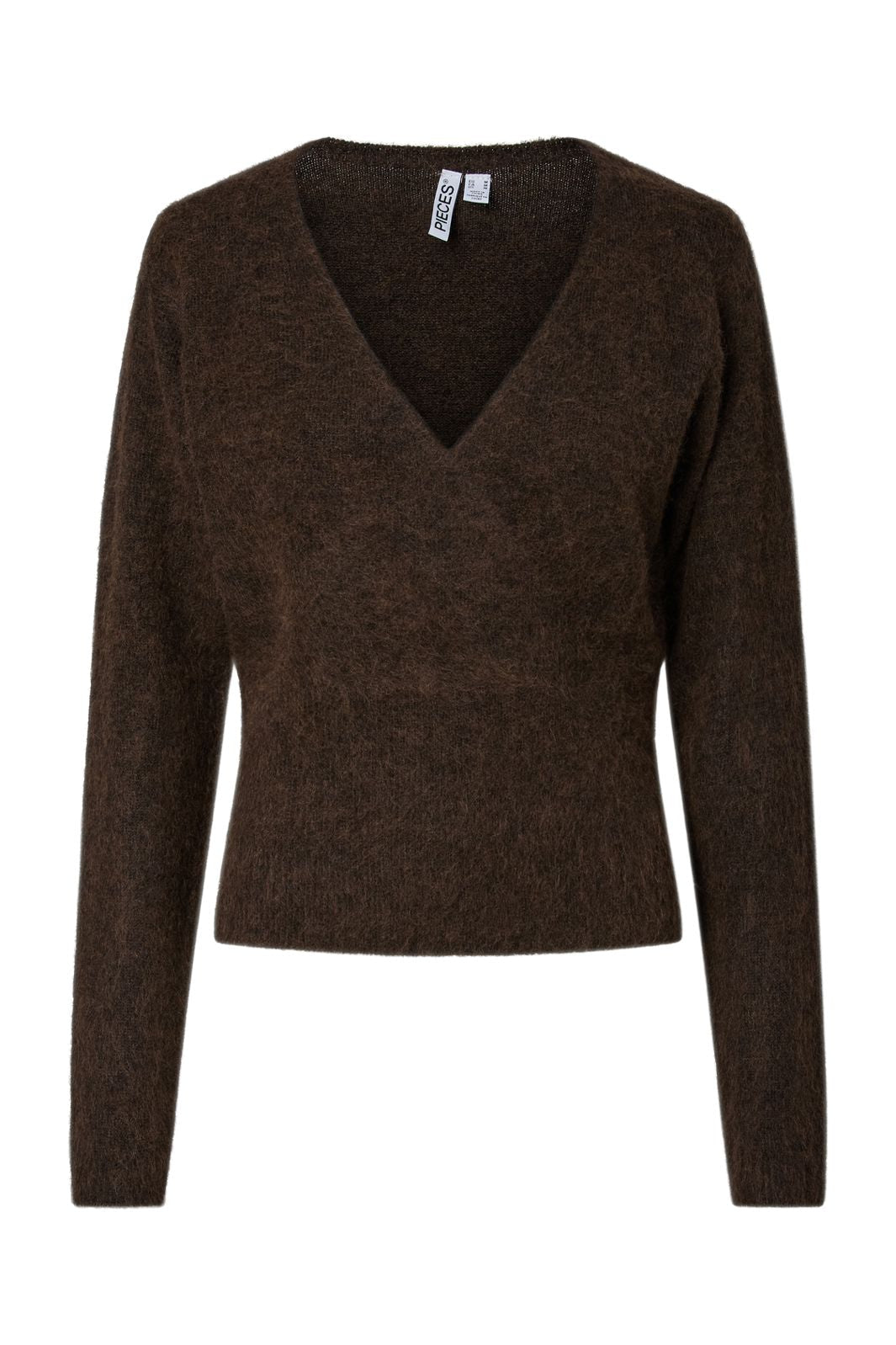 Pieces - Pcallie Ls V-Neck Wrap Knit Mwa - 5148069 Hot Fudge Melange