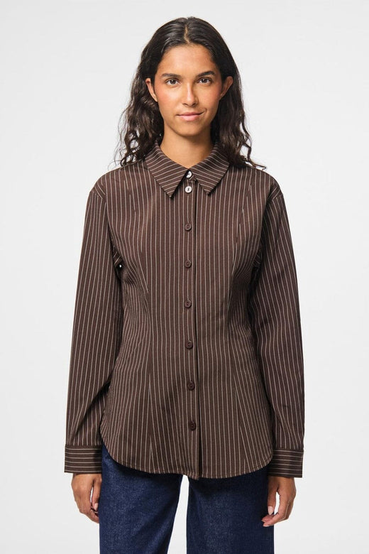 Pieces - Pcanja Ls Fitted Shirt - 5078695 Delicioso Pinstripe