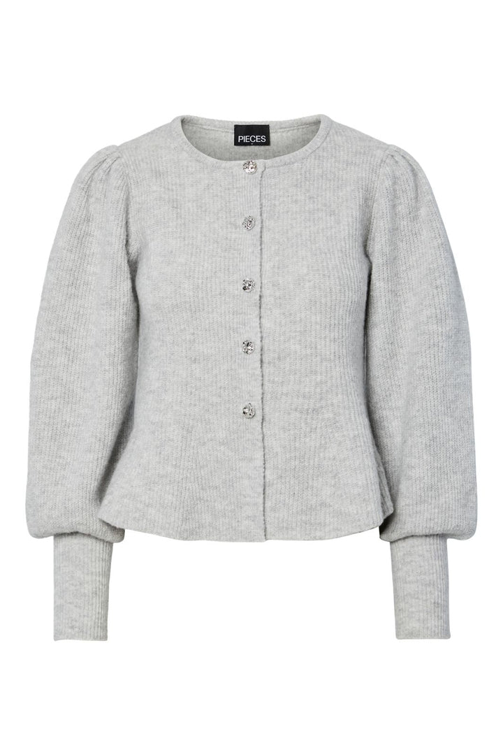Pieces - Pcannie Ls Knit Cardigan - 4956382 Light Grey Melange Silver Buttons