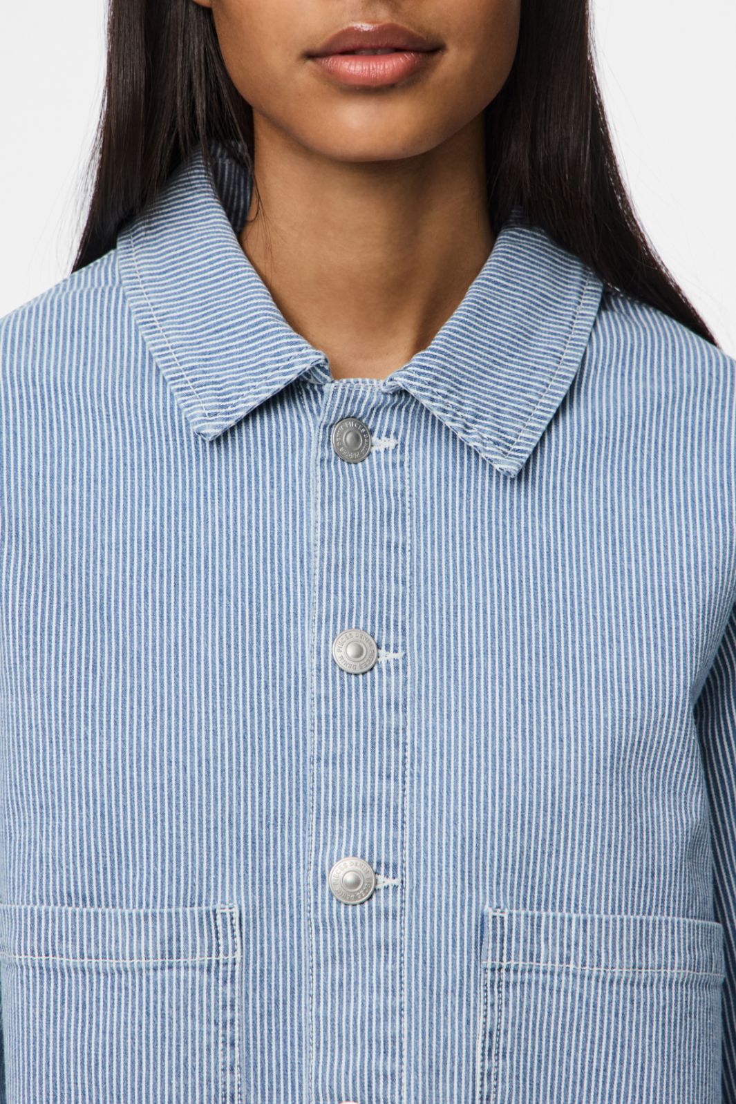 Pieces - Pcbillo Denim Jacket - 4819961 Light Blue Denim White Stripes Jakker 