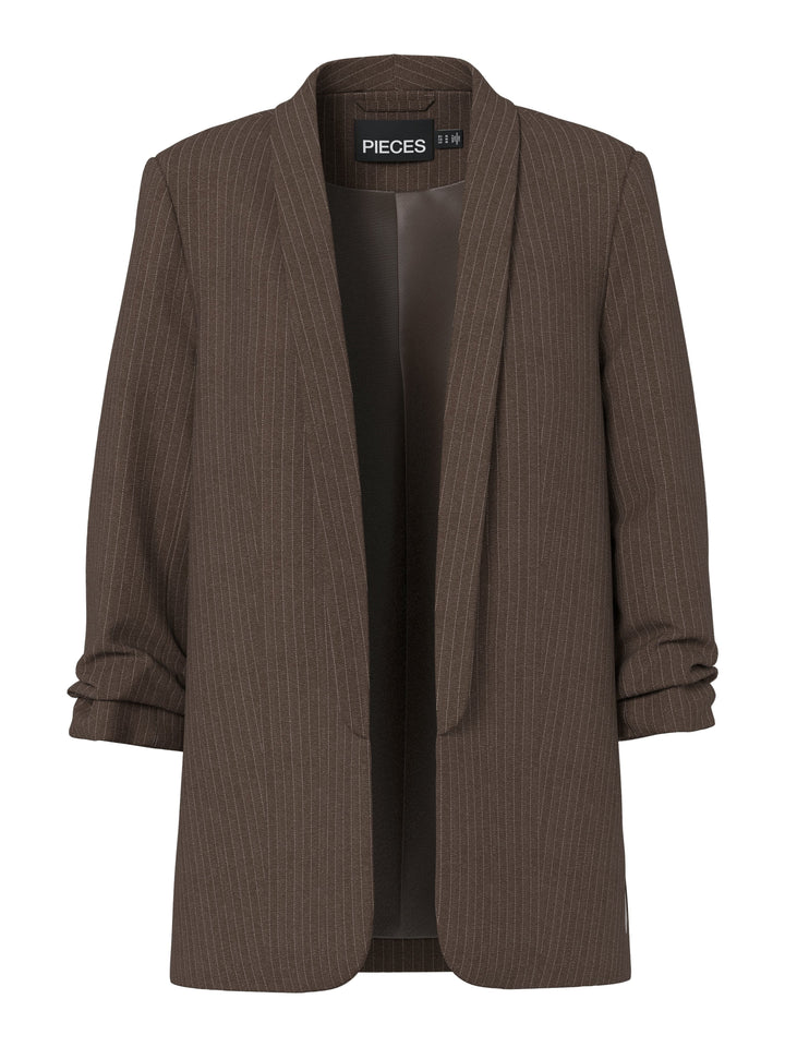 Pieces - Pcbosella 3/4 Pinstripe Blazer - 4864480 Hot Fudge Cloud Dancer Pinstripe