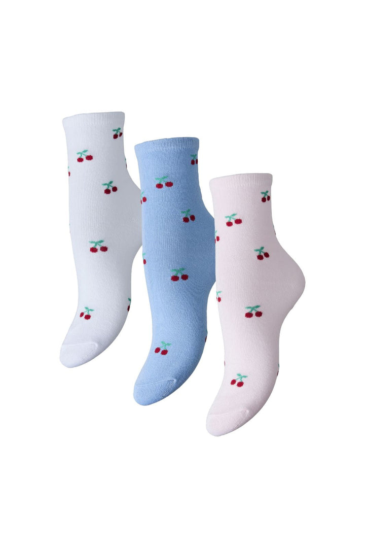 Pieces - Pcfaja Cherry 3 Pack Socks Pwp - 4808995 Bright White 3 Bwhi-Lblue-Pink Strømper 