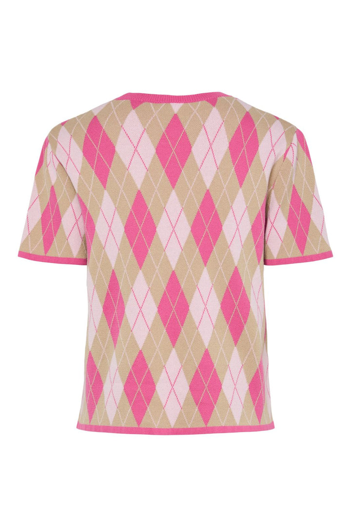 Pieces - Pcfarley Ss O-Neck Knit Fsy - 4946580 Pink Tulle Fuchsia Pink/Whitecap Gray