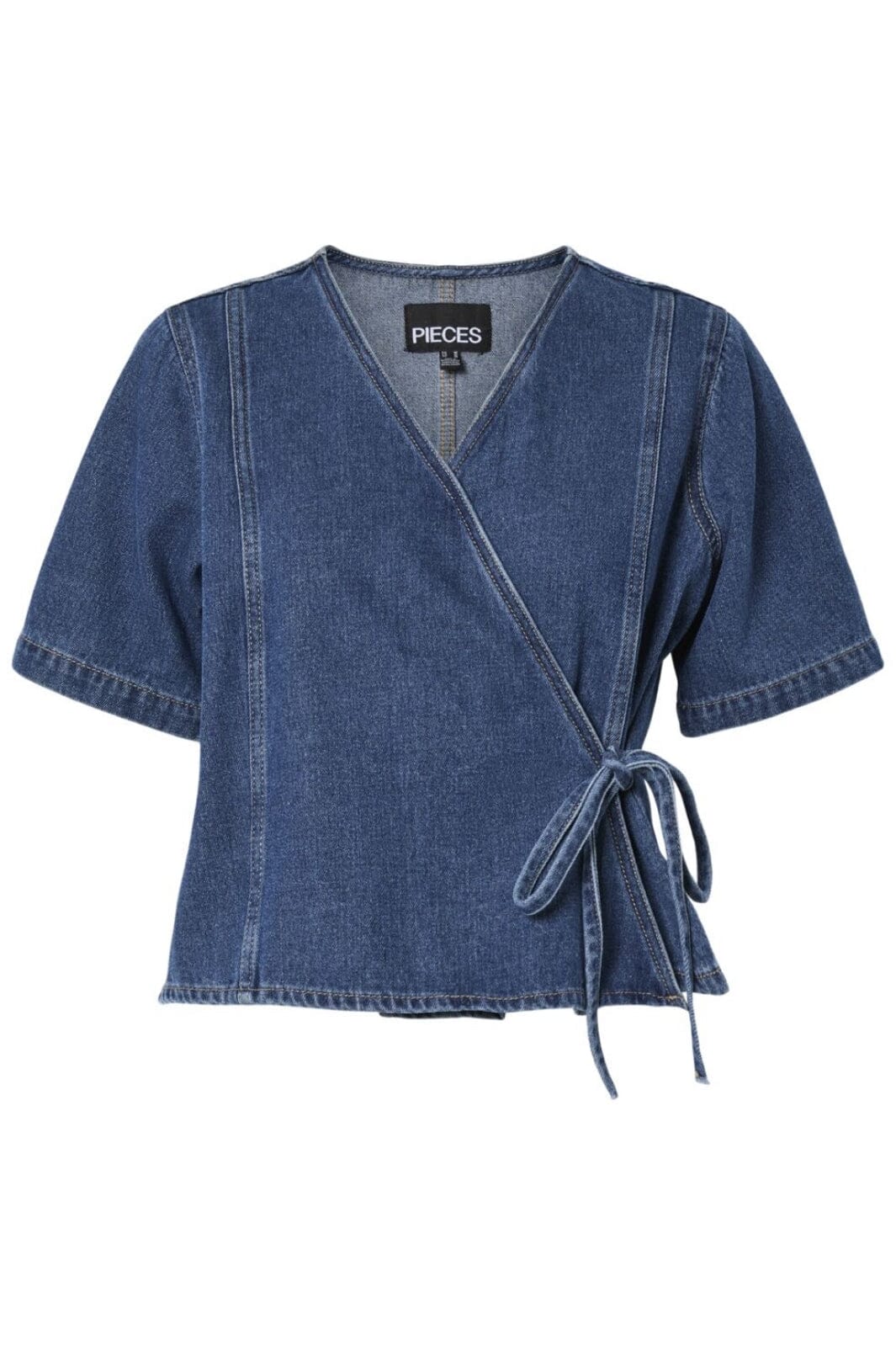 Pieces - Pcfibbo Ss Denim Top Pwp - 4795031 Medium Blue Denim Toppe 