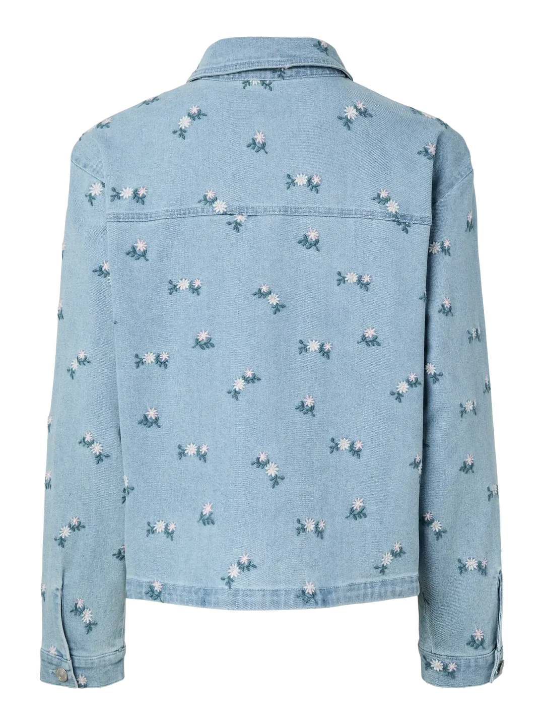 Pieces - Pcflora Ls Denim Emb Shirt - 5068169 Light Blue Denim Pink Flower Embroidery Skjorter 