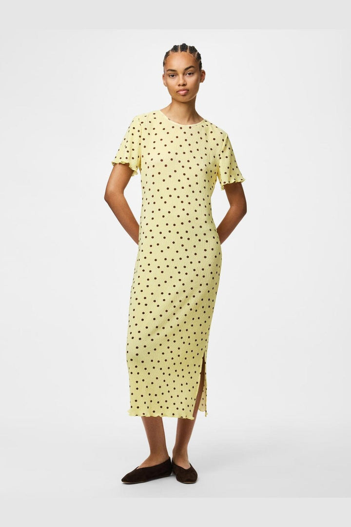 Pieces - Pcflora Ss Midi Dress Cp - 5017914 French Vanilla Brown Polka Dots