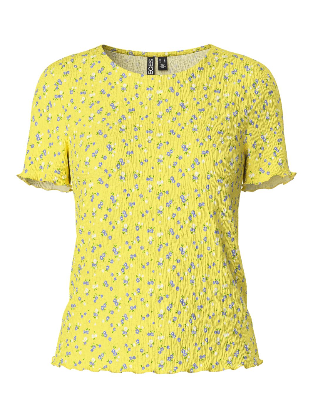 Pieces - Pcflora Ss O-Neck Top - 4699173 Pale Banana Small Flower