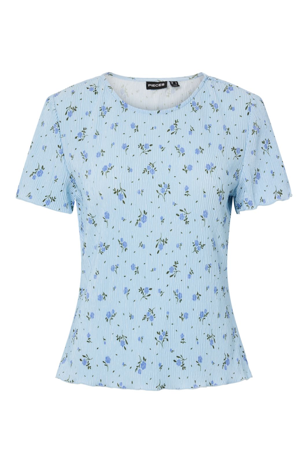 Pieces - Pcflora Ss O-Neck Top Msa - 4963673 Cashmere Blue Blue Flowers