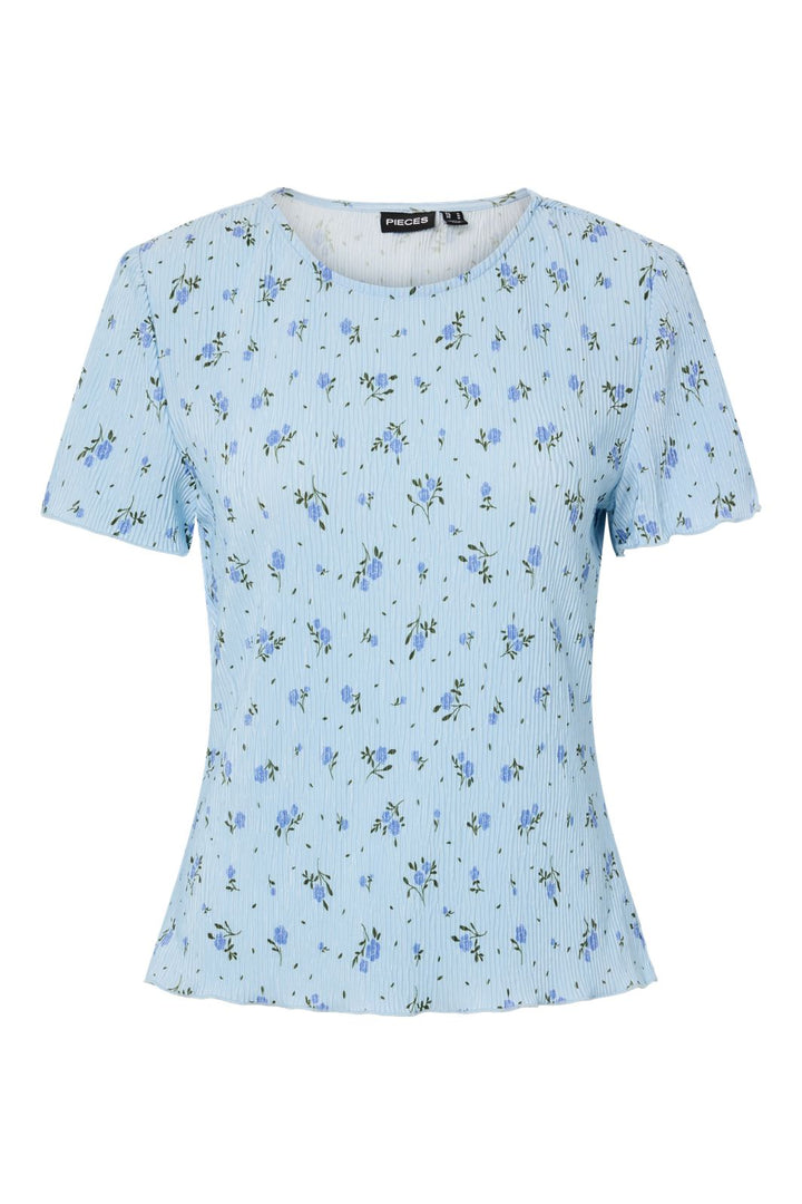 Pieces - Pcflora Ss O-Neck Top Msa - 4963673 Cashmere Blue Blue Flowers