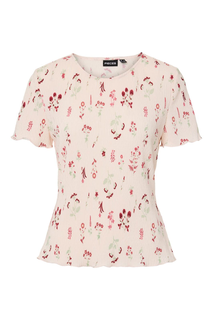 Pieces - Pcflora Ss O-Neck Top Msa - 4975241 Petal Pink Flowers