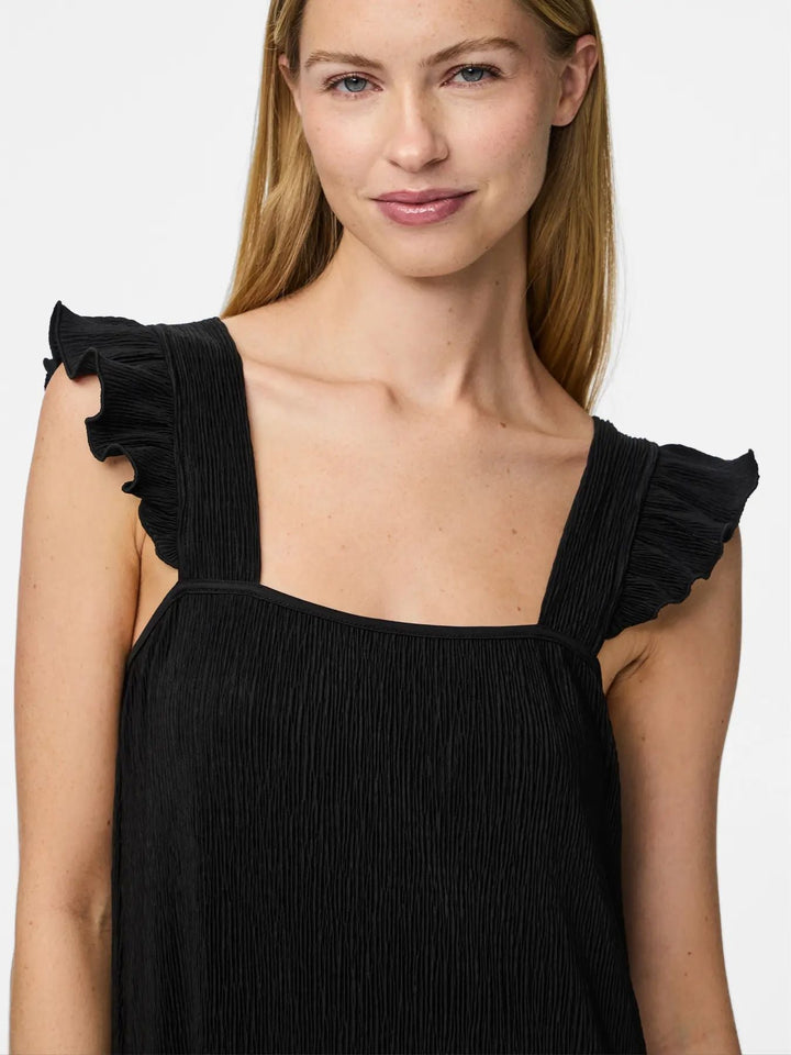 Pieces - Pcflora Strap Flounce Dress - 4699187 Black Kjoler 