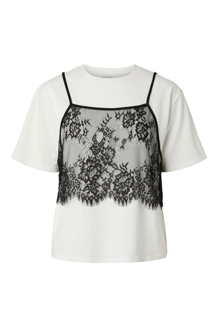 Pieces - Pcfnug Ls Lace Singlet Layer Tee - 5122436 Bright White Black Lace Top