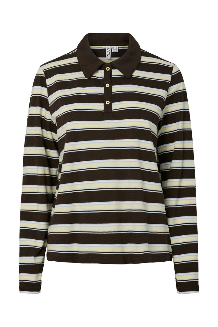Pieces - Pcfrankie Ls Polo - 4983971 French Vanilla Xenon Blue / Delicioso