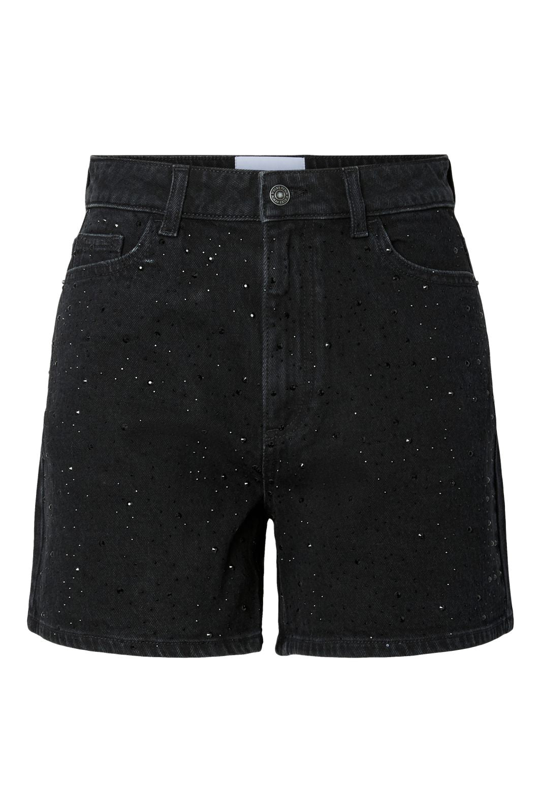 Pieces - Pcgabi Rhinestone Denim Shorts - 4994539 Black Denim Black Rhinestones