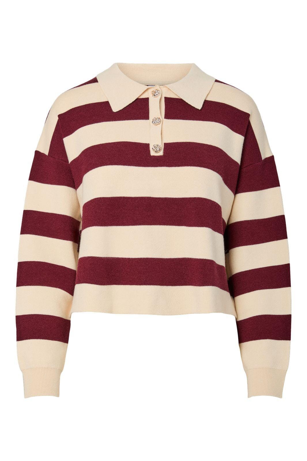 Pieces - Pcjassy Ls Short Polo Knit - 5040020 Winetasting Birch Bluser 